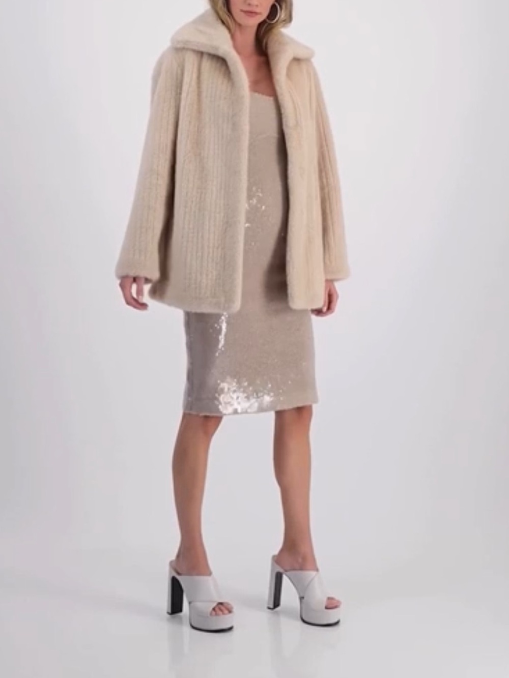 Guess Strapless Sequin Midi Dress in Cream